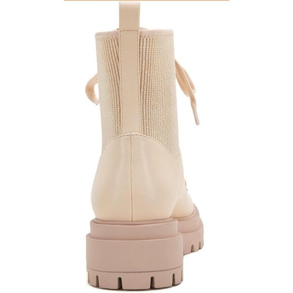 Vetaste Women’s Lug Sole Lace Up Ankle Boots Chunky Block Heel Combat White SZ 9 - Picture 4 of 7